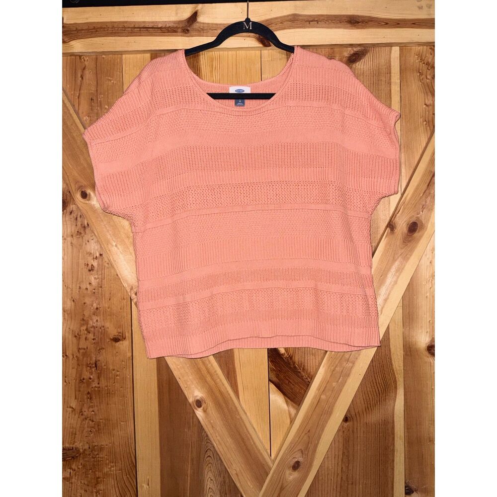 Old Navy Womens Pink Textured Knit Short Sleeve Sweater Top Size Large Boxy
